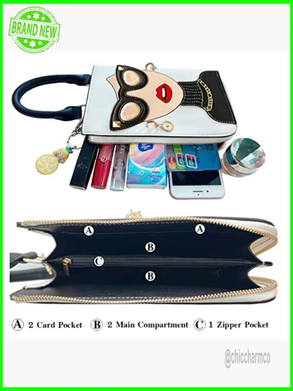 Novelty 3D Lady Face PU Leather Satchel Tote Hobo Crossbody Shoulder Bag